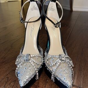 Betsey Johnson Cher Satin Rhinestone Bow Platform Pumps